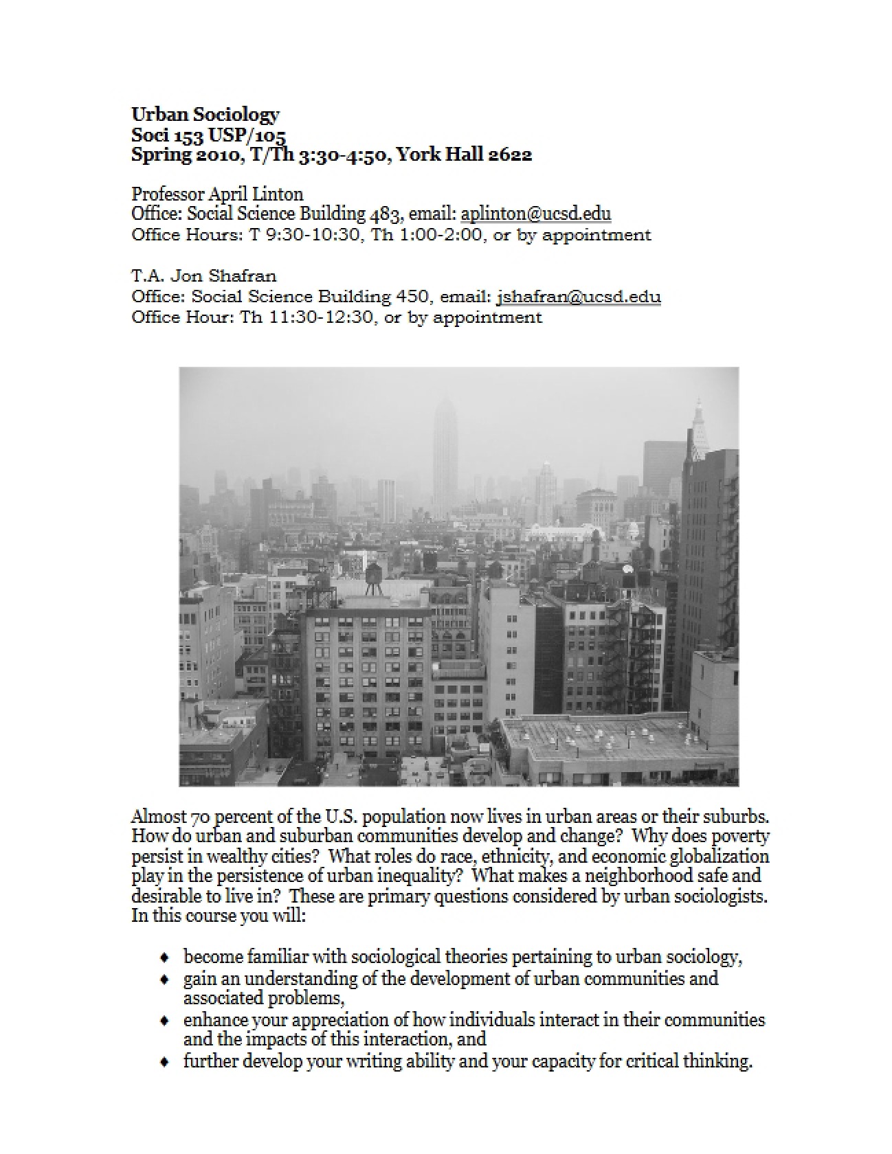Urban Sociology Program Framework
