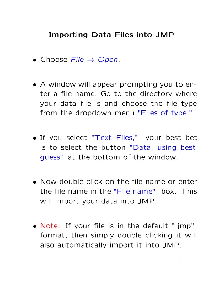JMP File Import Guide