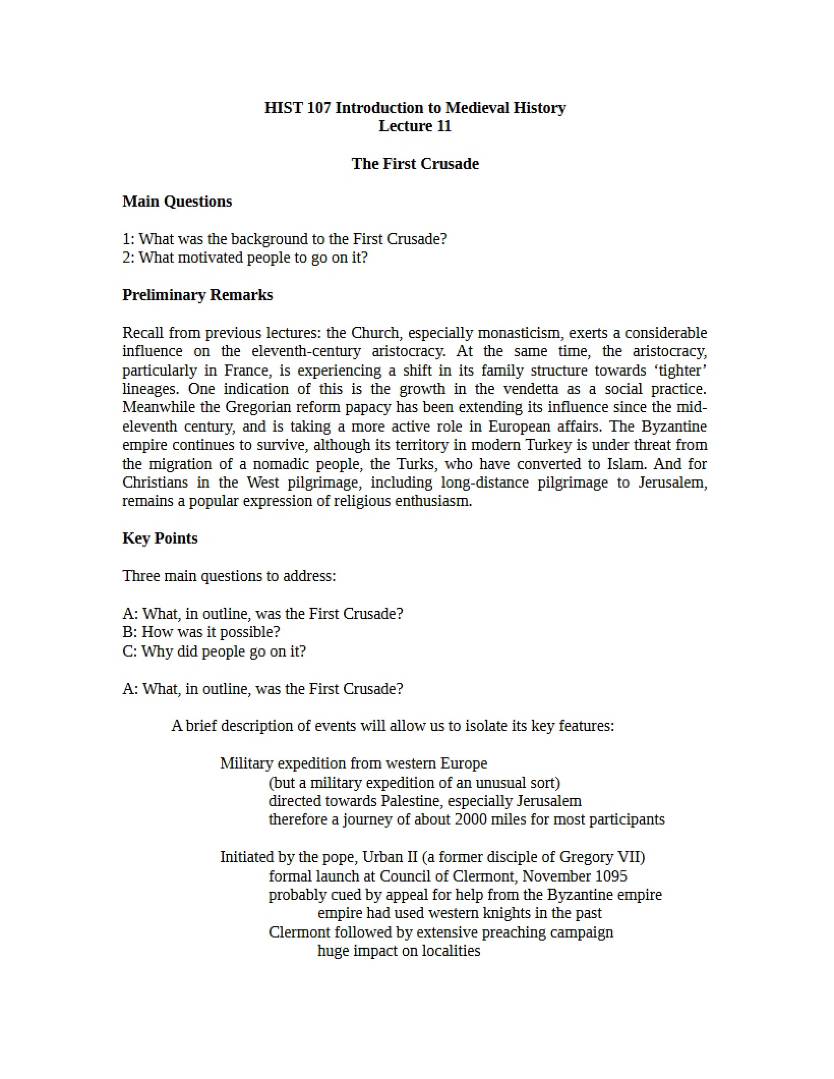 Lecture 11 The First Crusade