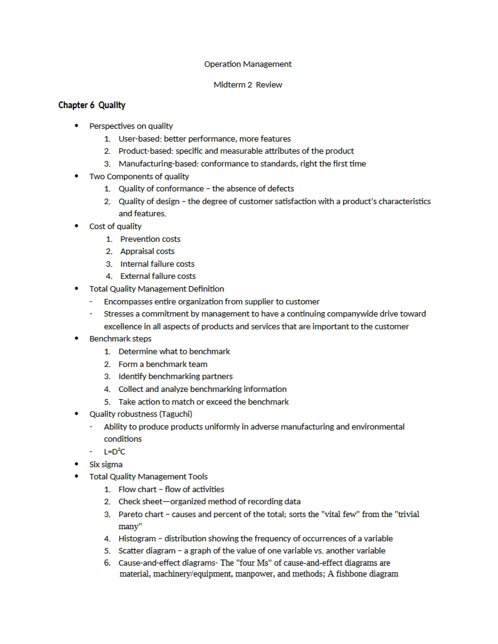 Operations Midterm 2 Review