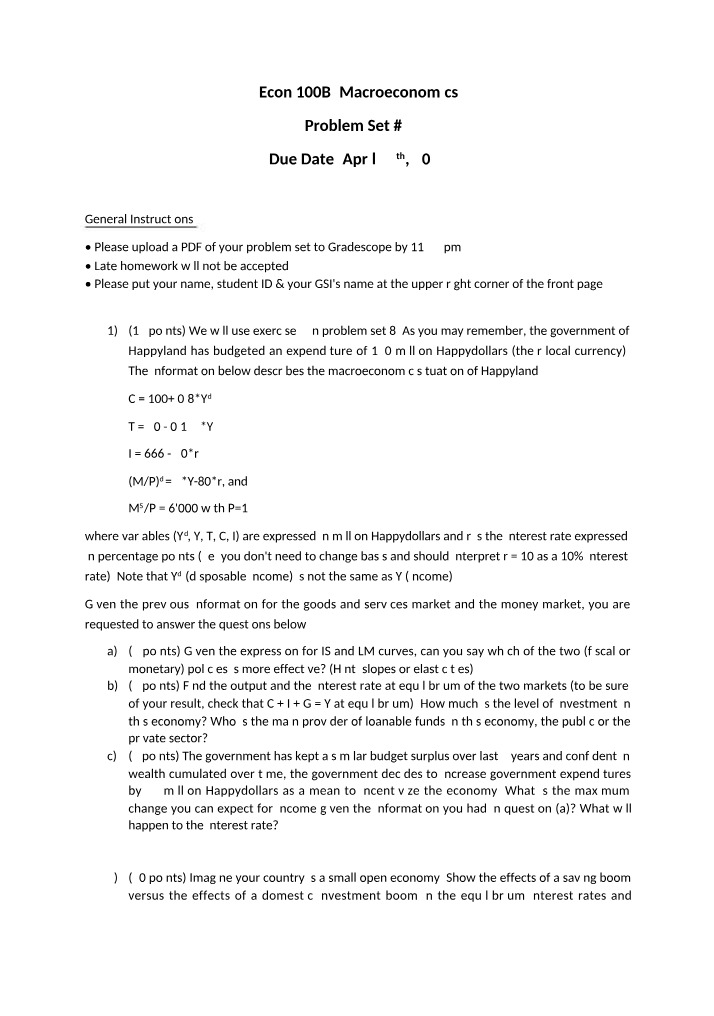 Econ 100B Problem Set 9