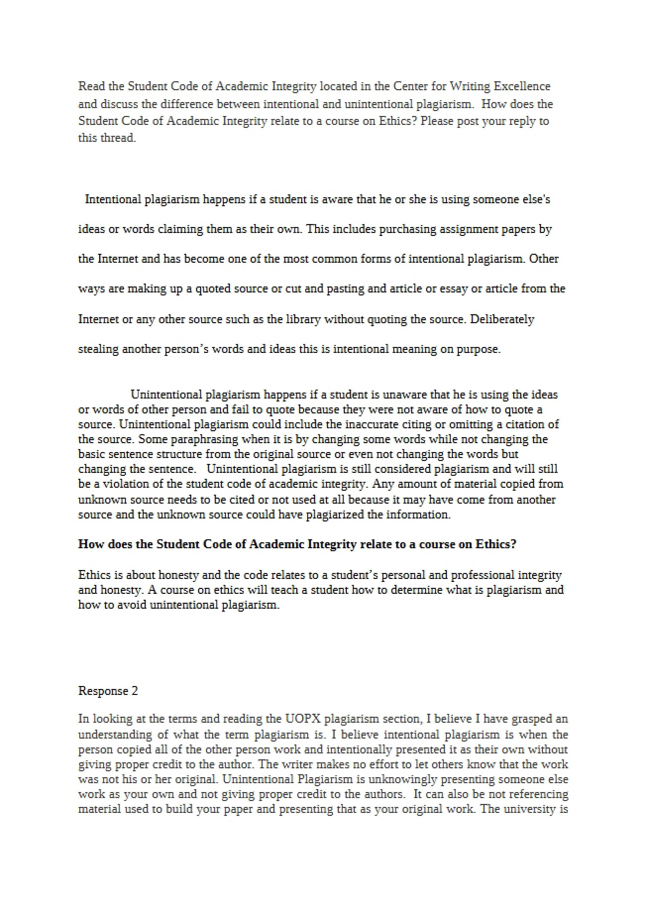 Plagiarism Committed Intentionally