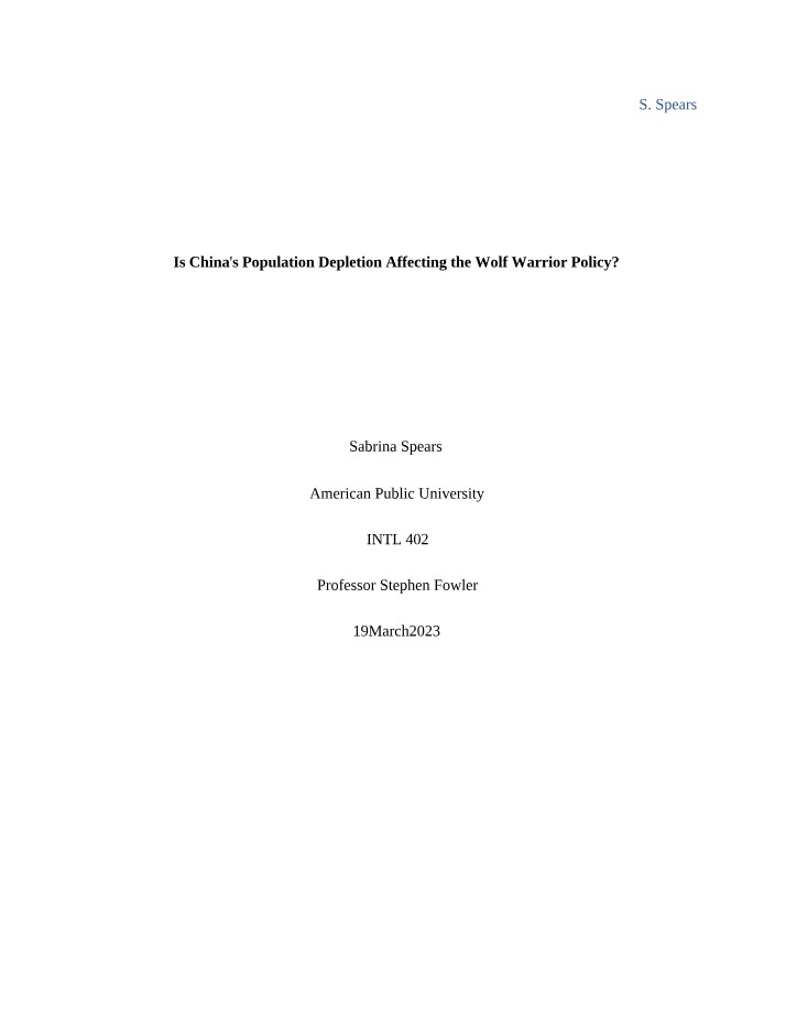 China's Population Depletion and the Wolf Warrior Policy