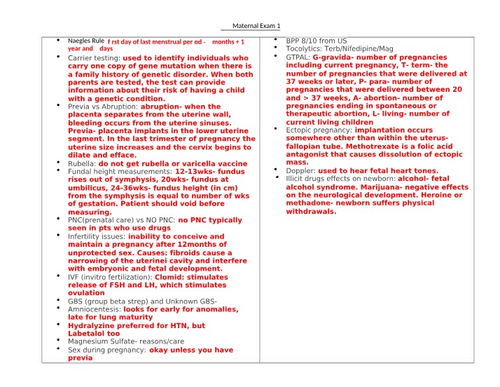 Maternal Health - Exam 1