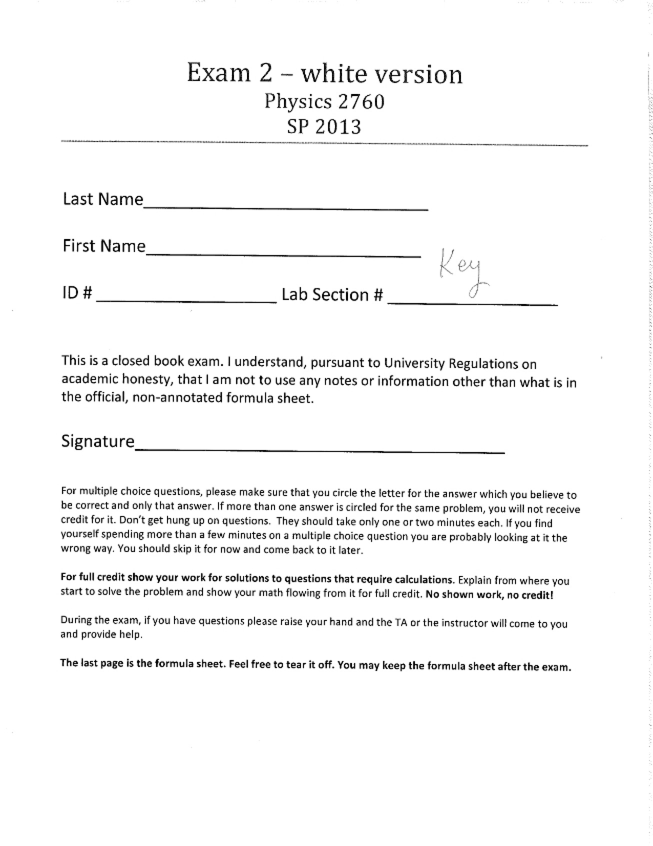 Solution for Spring 2013 Exam 02