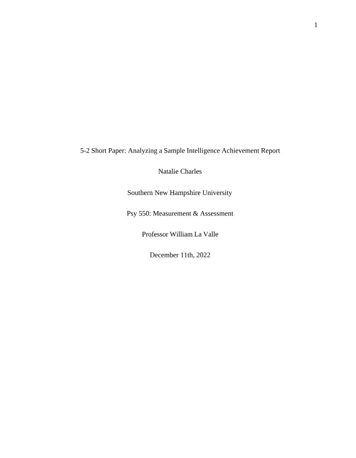 Sample Analysis of an Intelligence Achievement Report