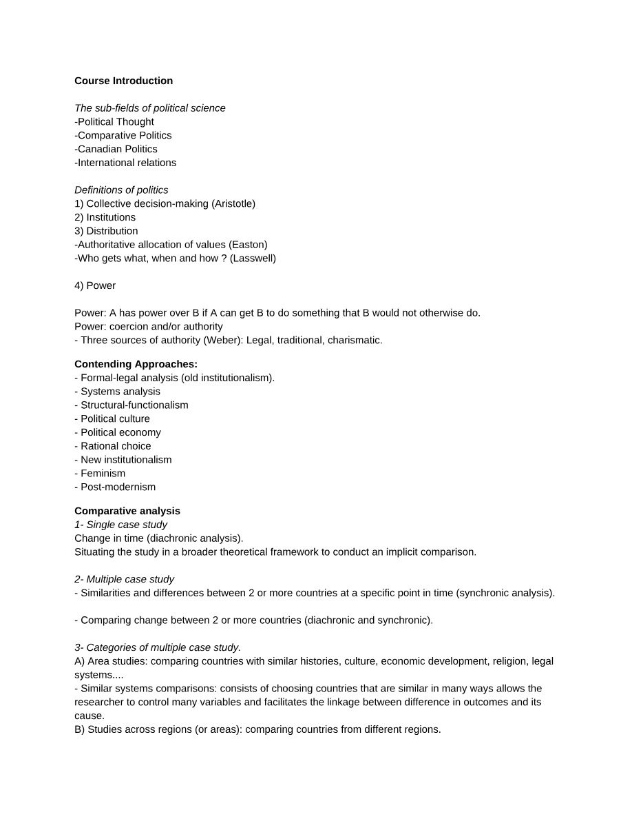 Notes on Introduction to Political Science