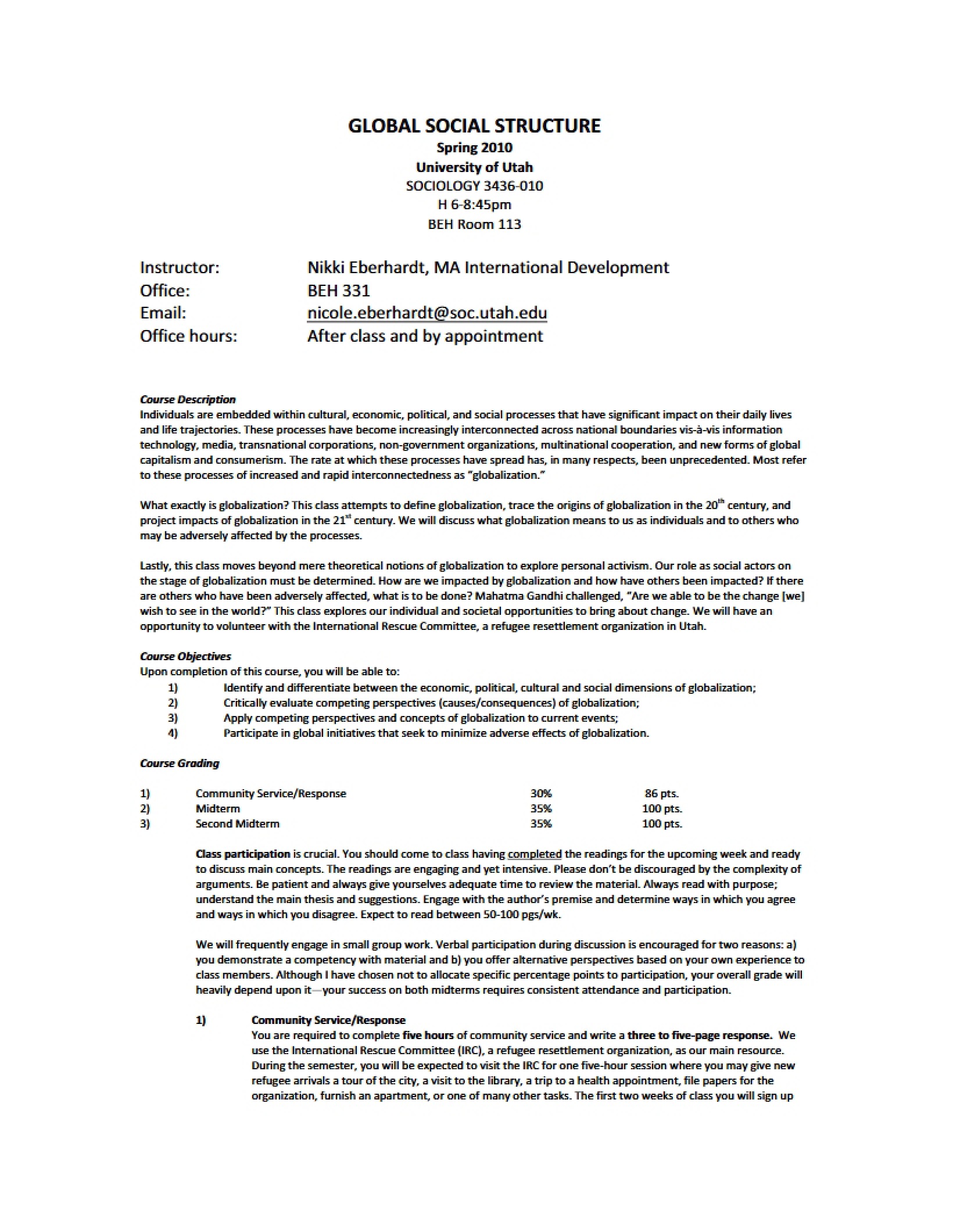 Global Social Structure Syllabus