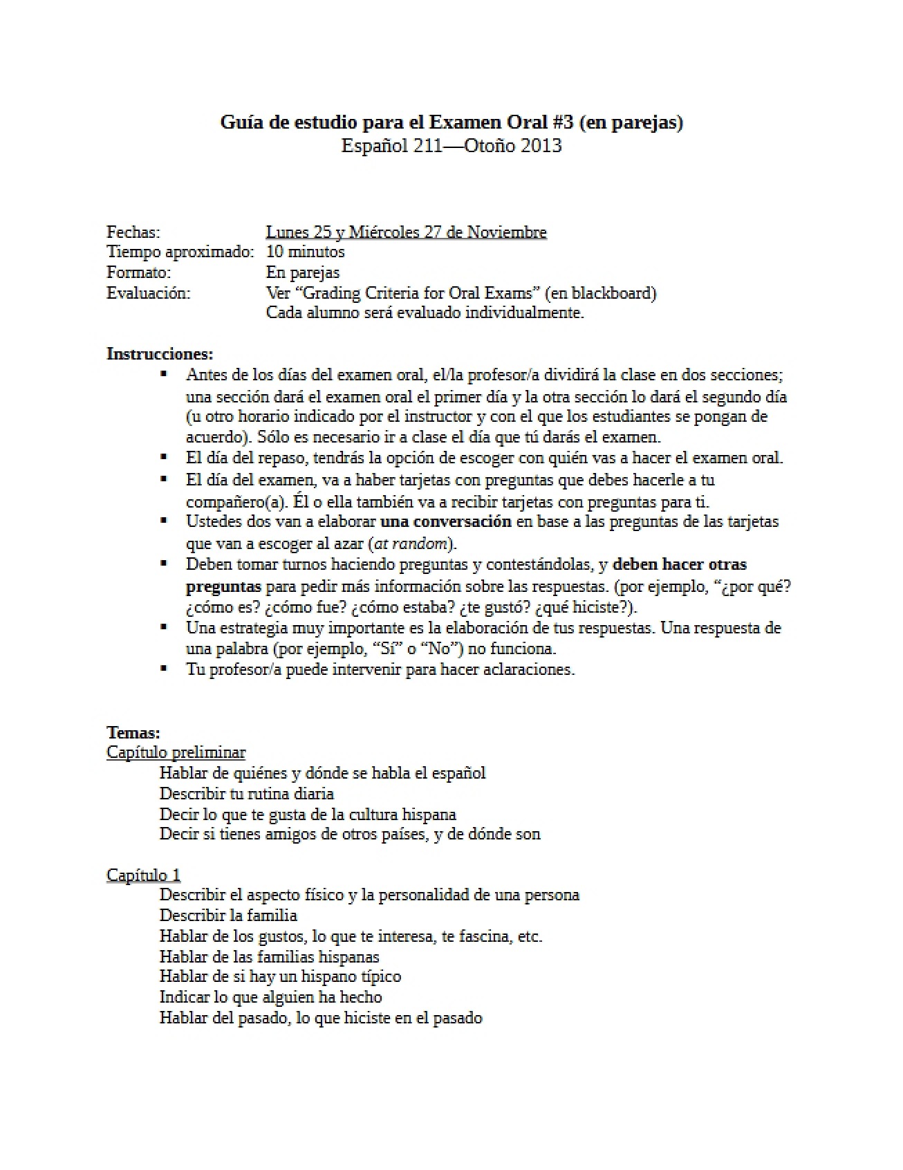 Oral Exam Three (Fall 2013)