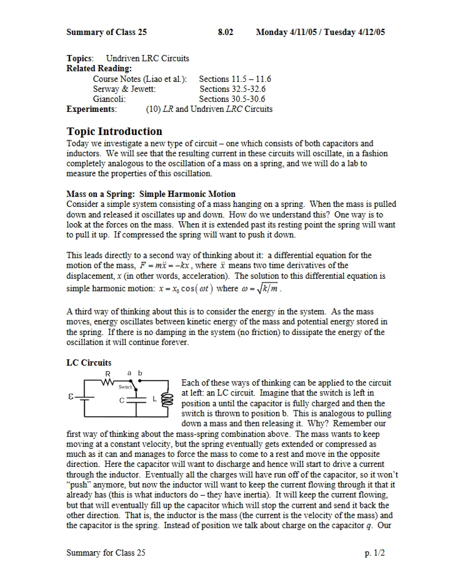 Harmonic Motion (Simple)