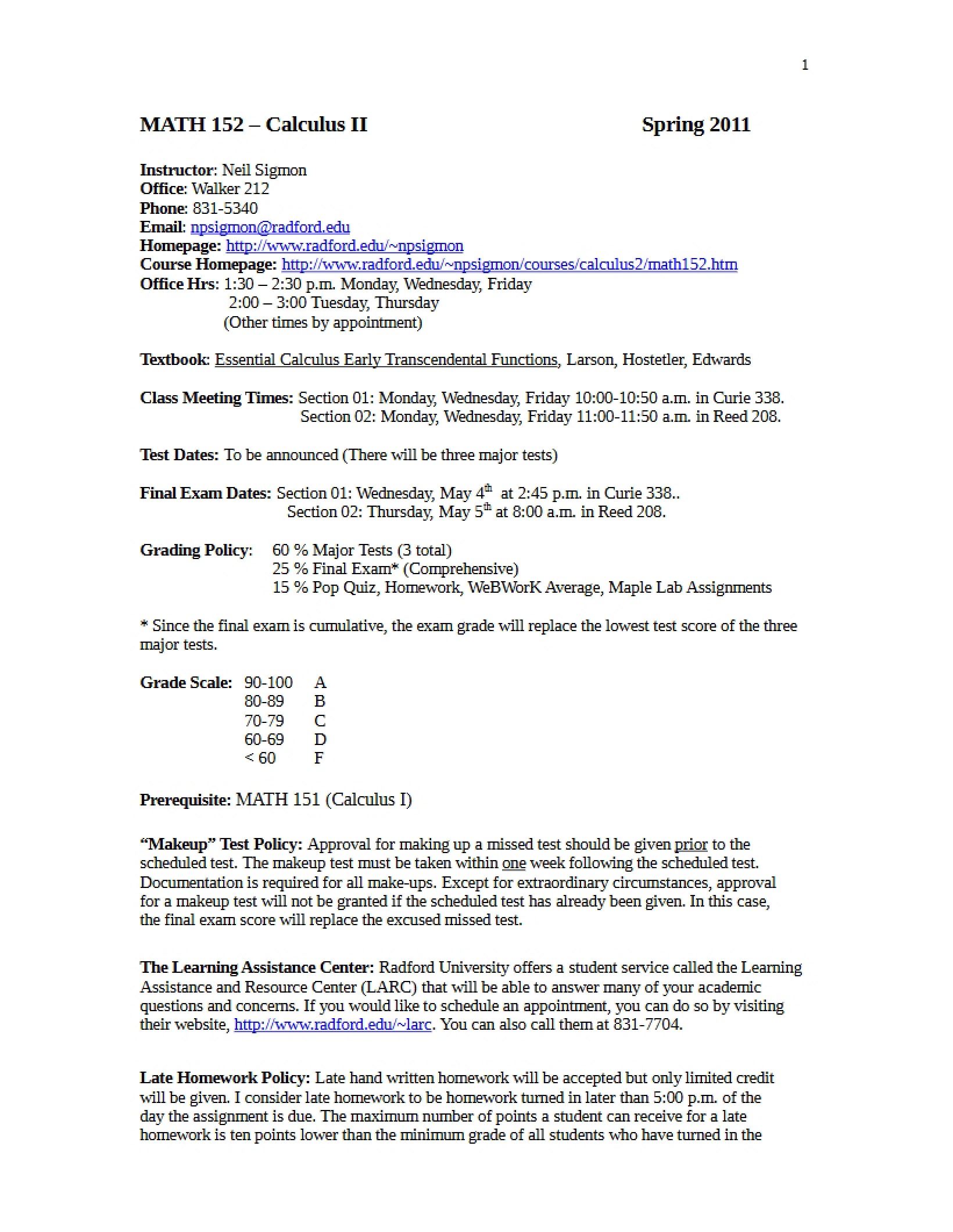 Course Syllabus - 2 Pages