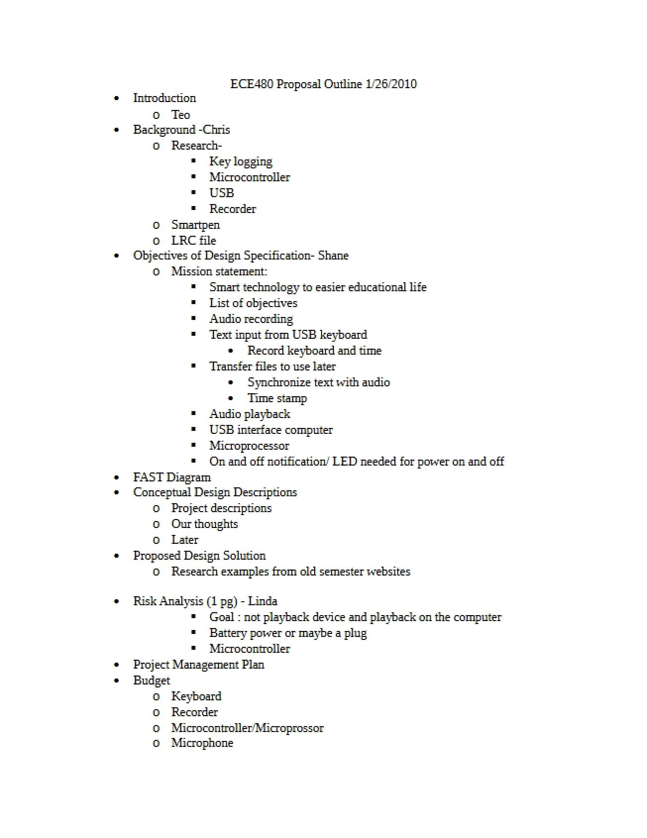 Outline for Proposal