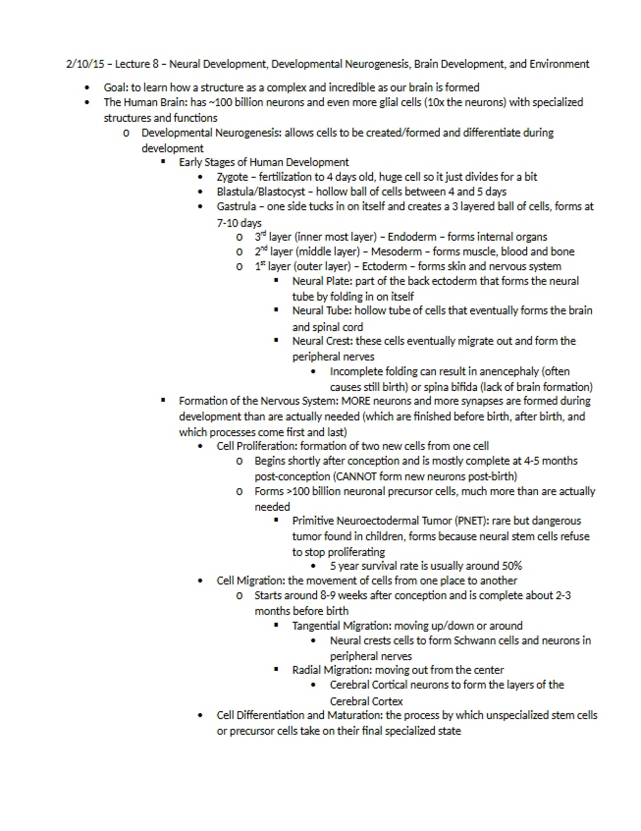 Eighth Lecture Notes for Biological Psychology