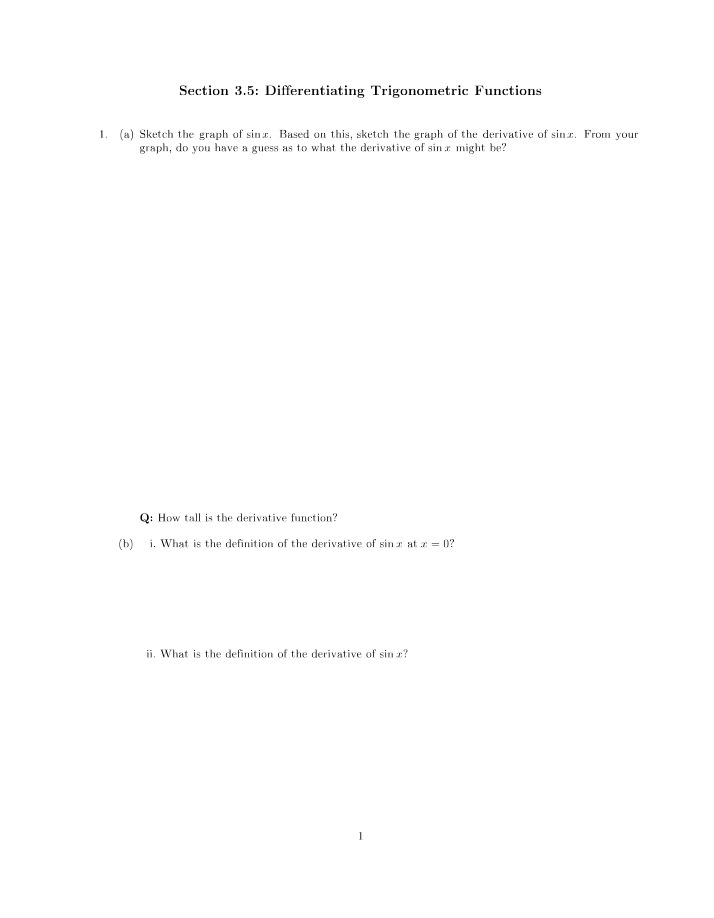 Exercises for Differentiating Trigonometric Functions