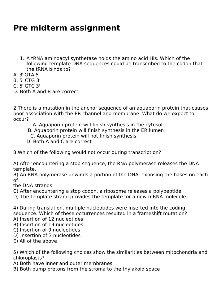 Assignment for Pre-Midterm