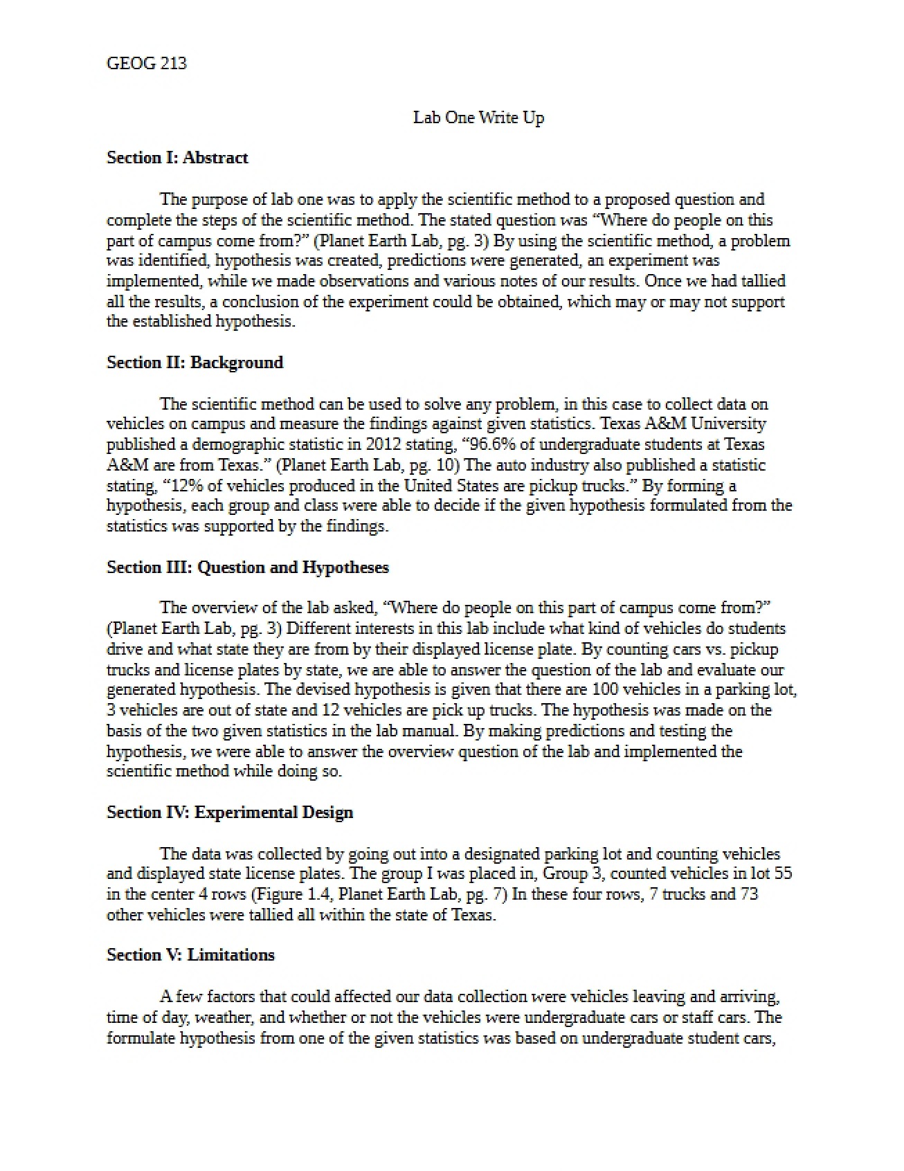 Write-Up for the First Lab in Planet Earth Lab