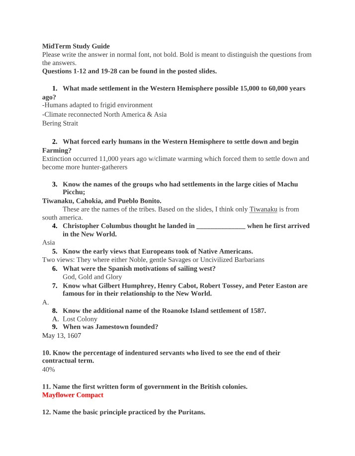 Study Guide for Midterm