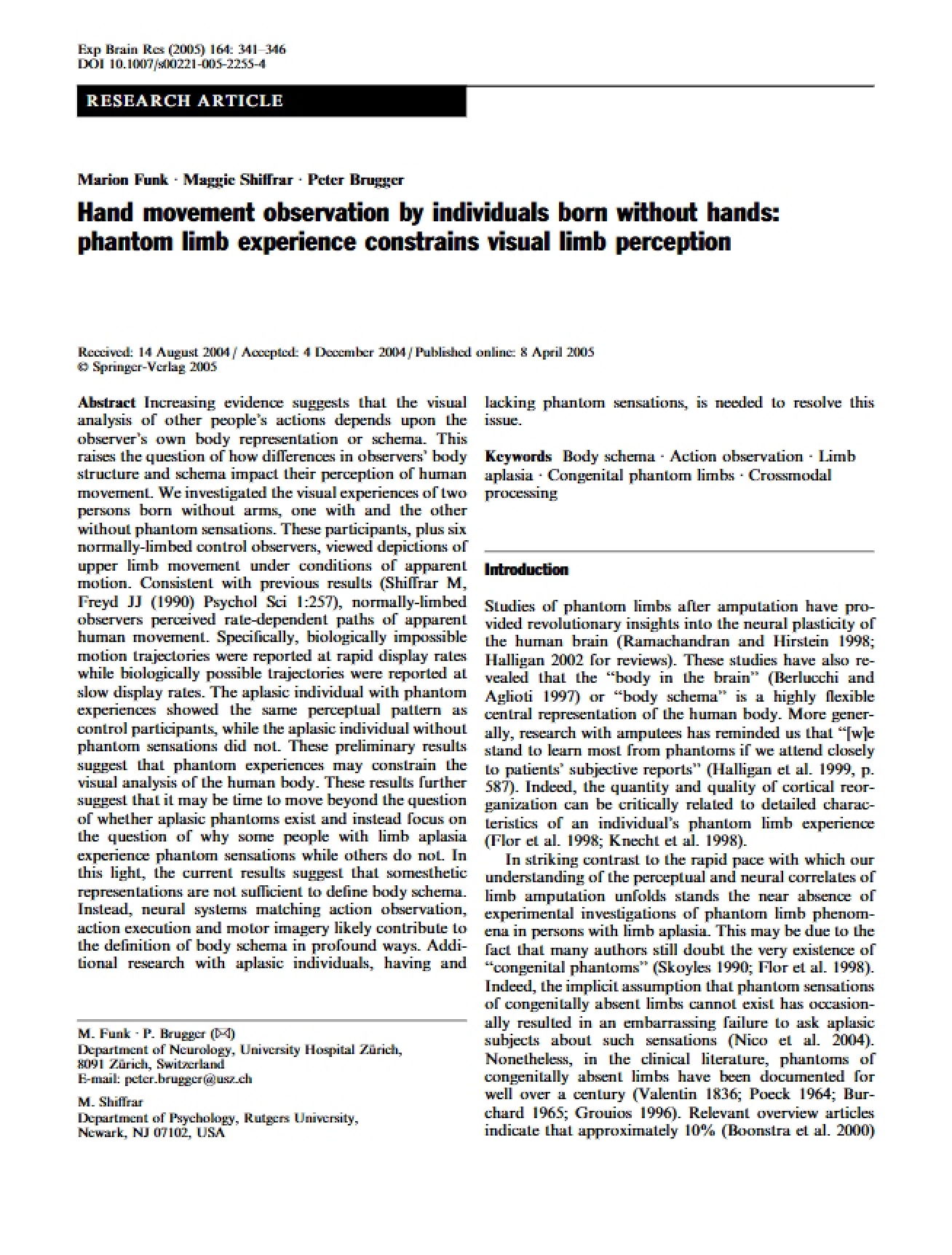 Observation of Hand Movement by Individuals