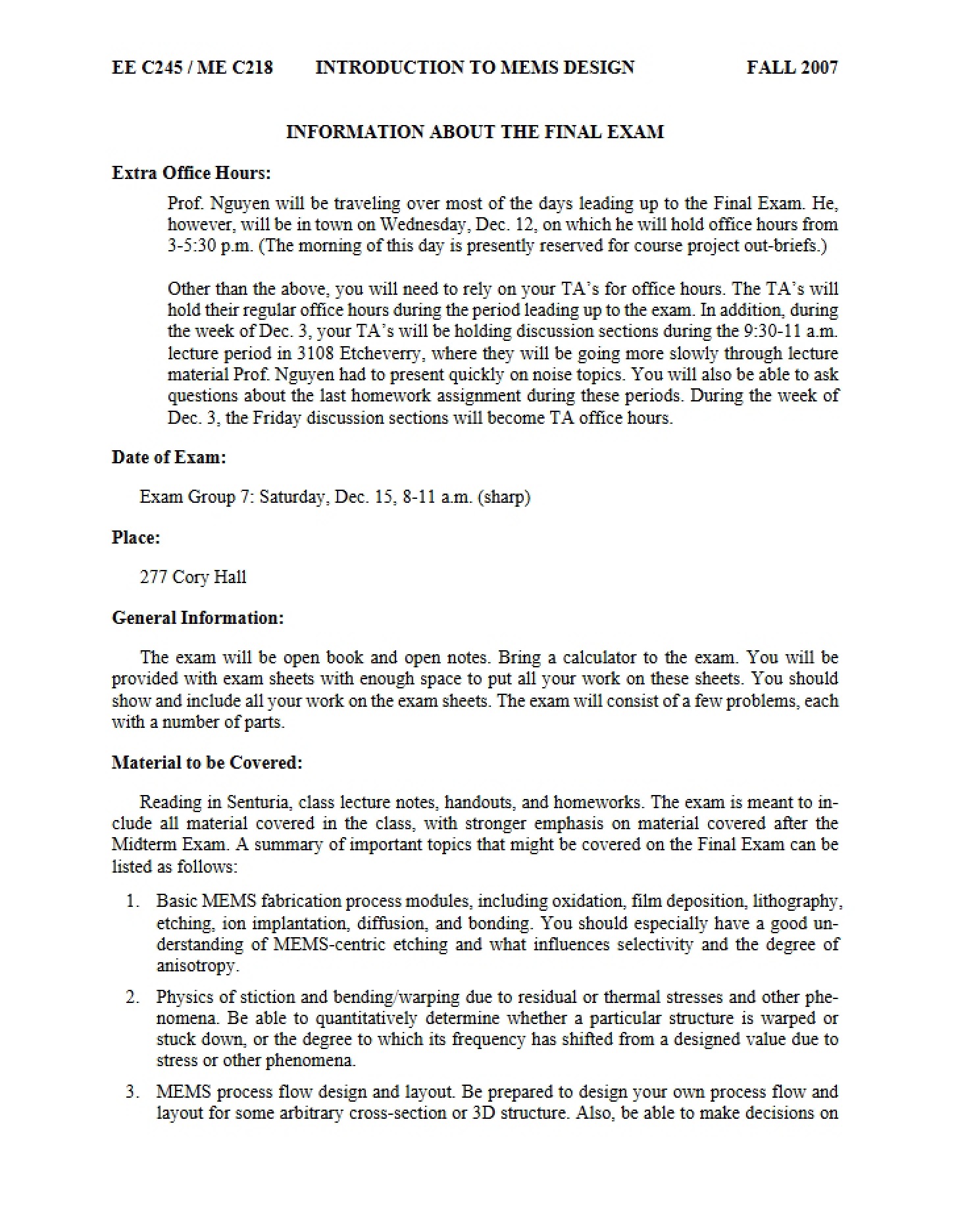 Final Exam Details