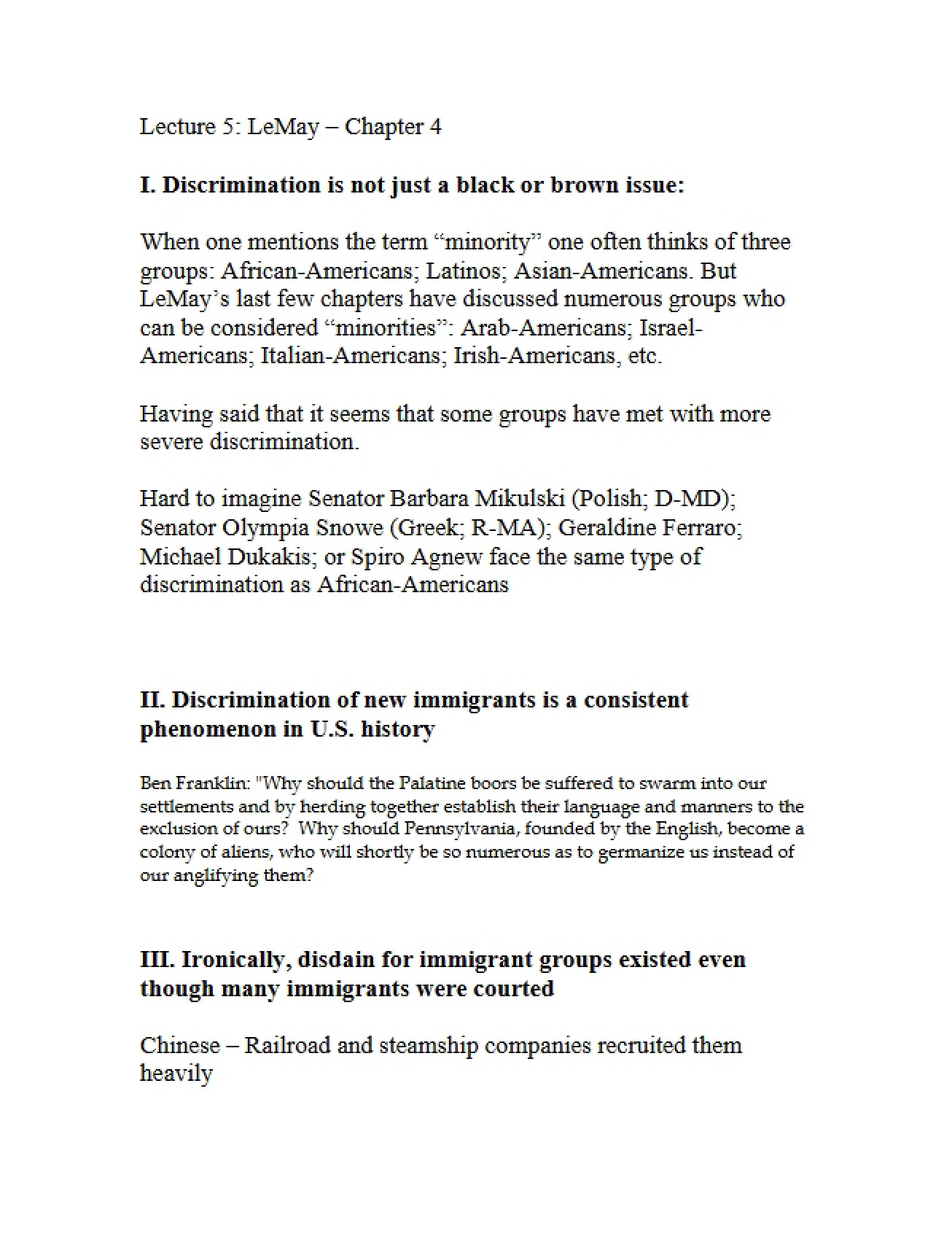 Lecture Notes on Minority Politics