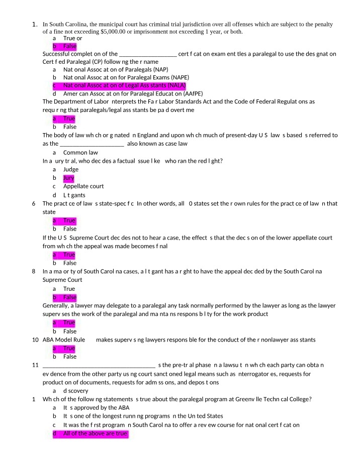 South Carolina Municipal Court - Criminal Trial Jurisdiction Practice Questions