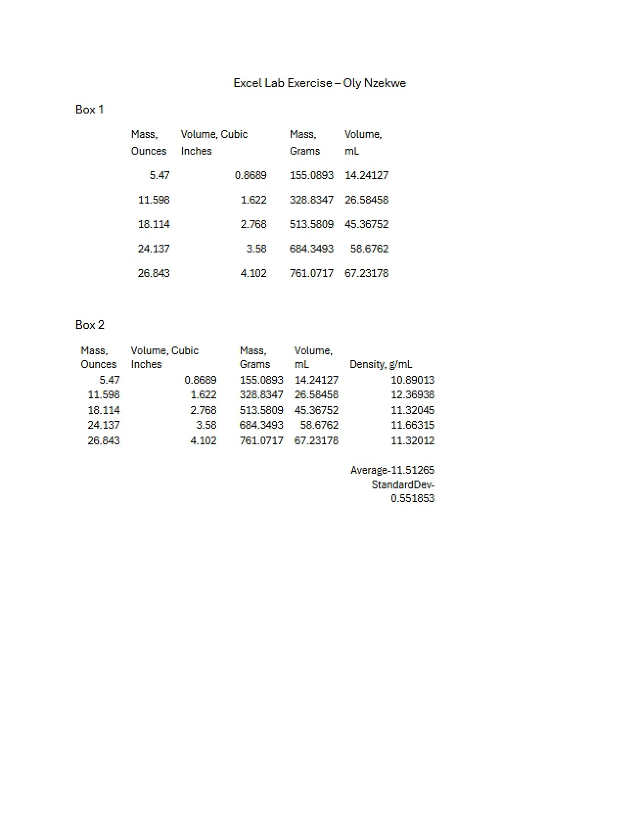 Lab Exercise Excel