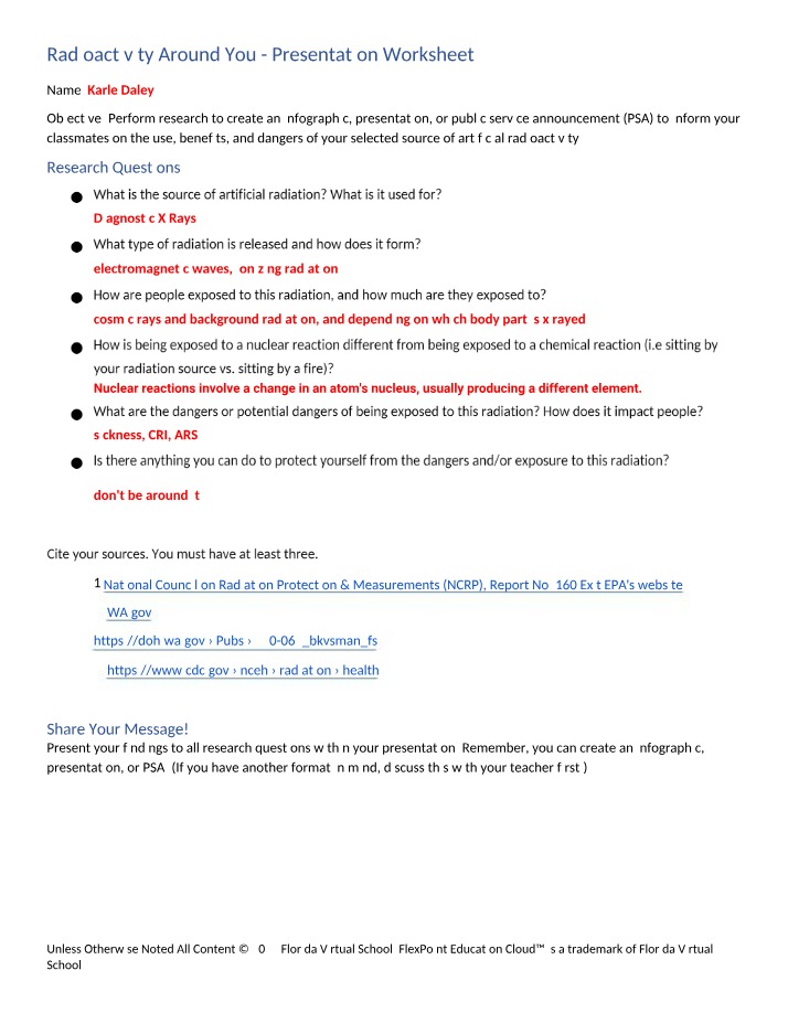 Presentation Worksheet - Radioactivity Around You