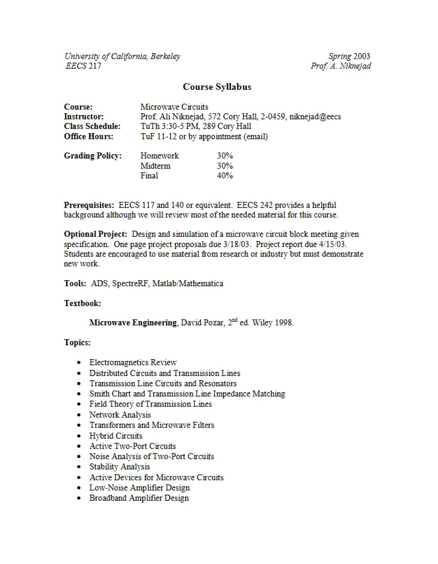 Class Syllabus