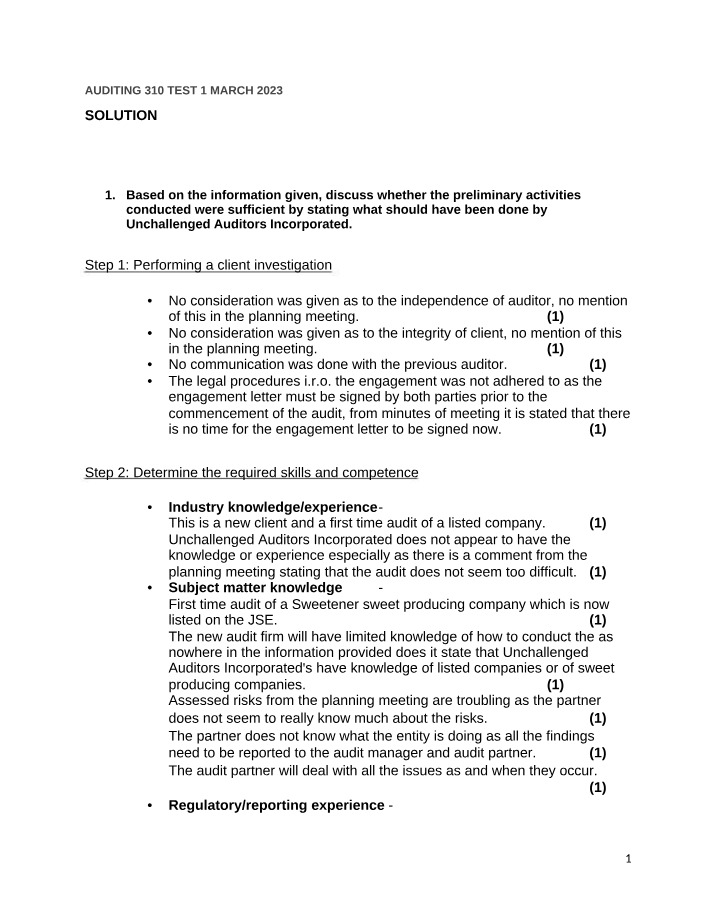 Preliminary Activities and Engagement Letter of Solutions