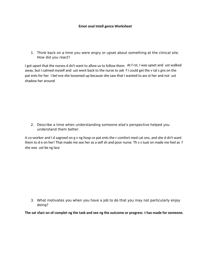 Worksheet on Emotional Intelligence