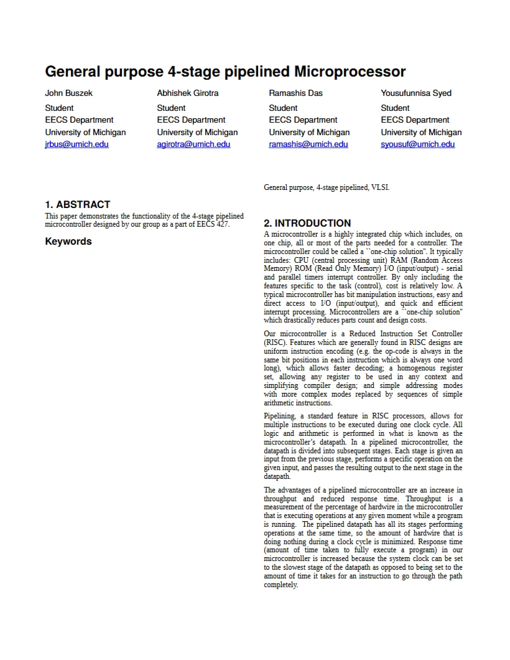 Pipelined Microprocessor General Purpose 4-Stage