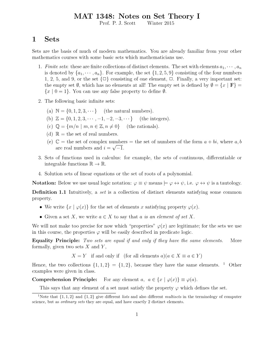 MAT1348 Set Theory I Notes Part A