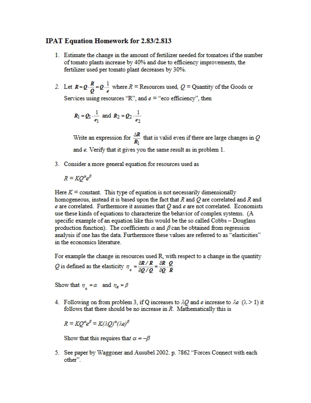 Homework on Equations