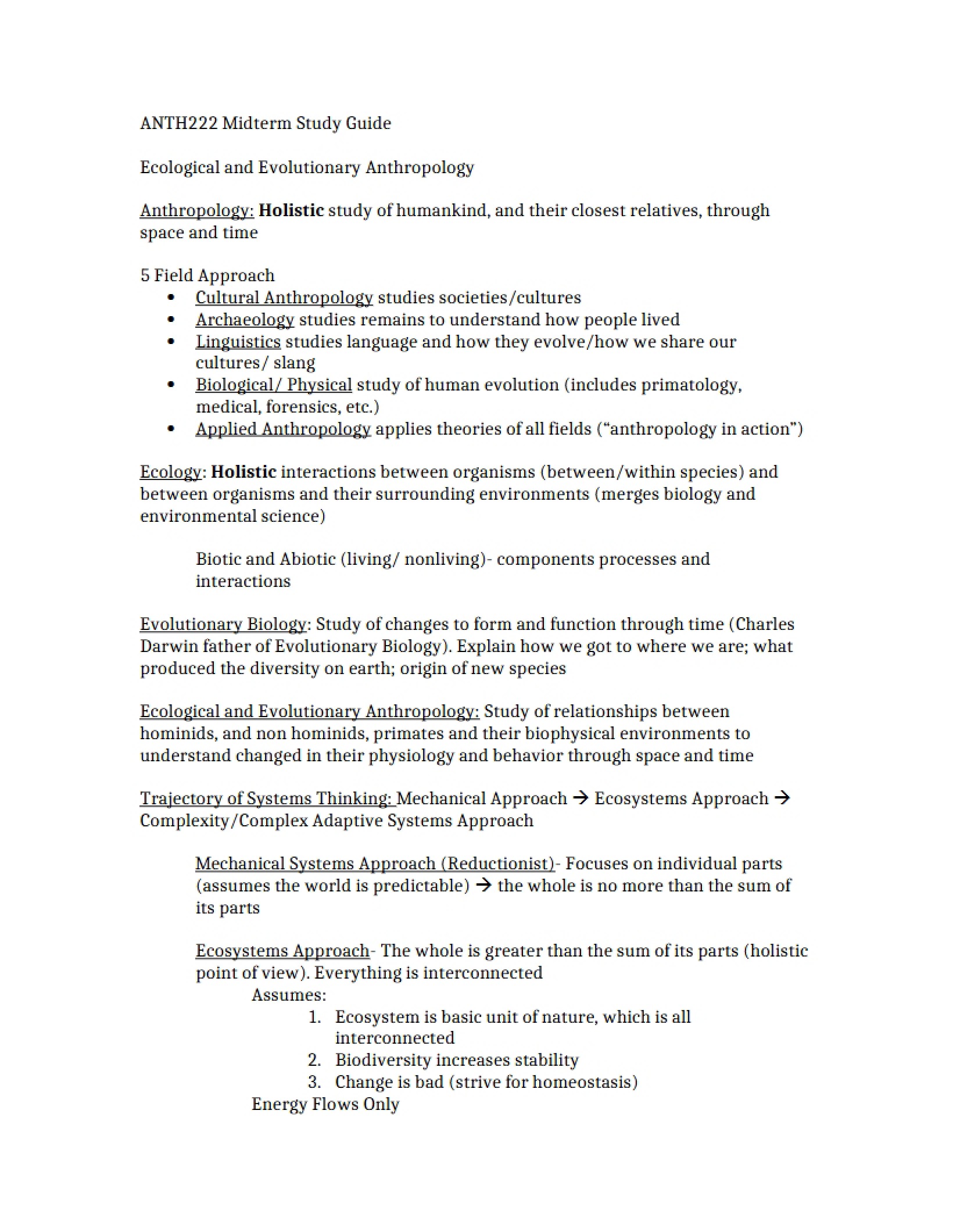 Study Guide for Midterm