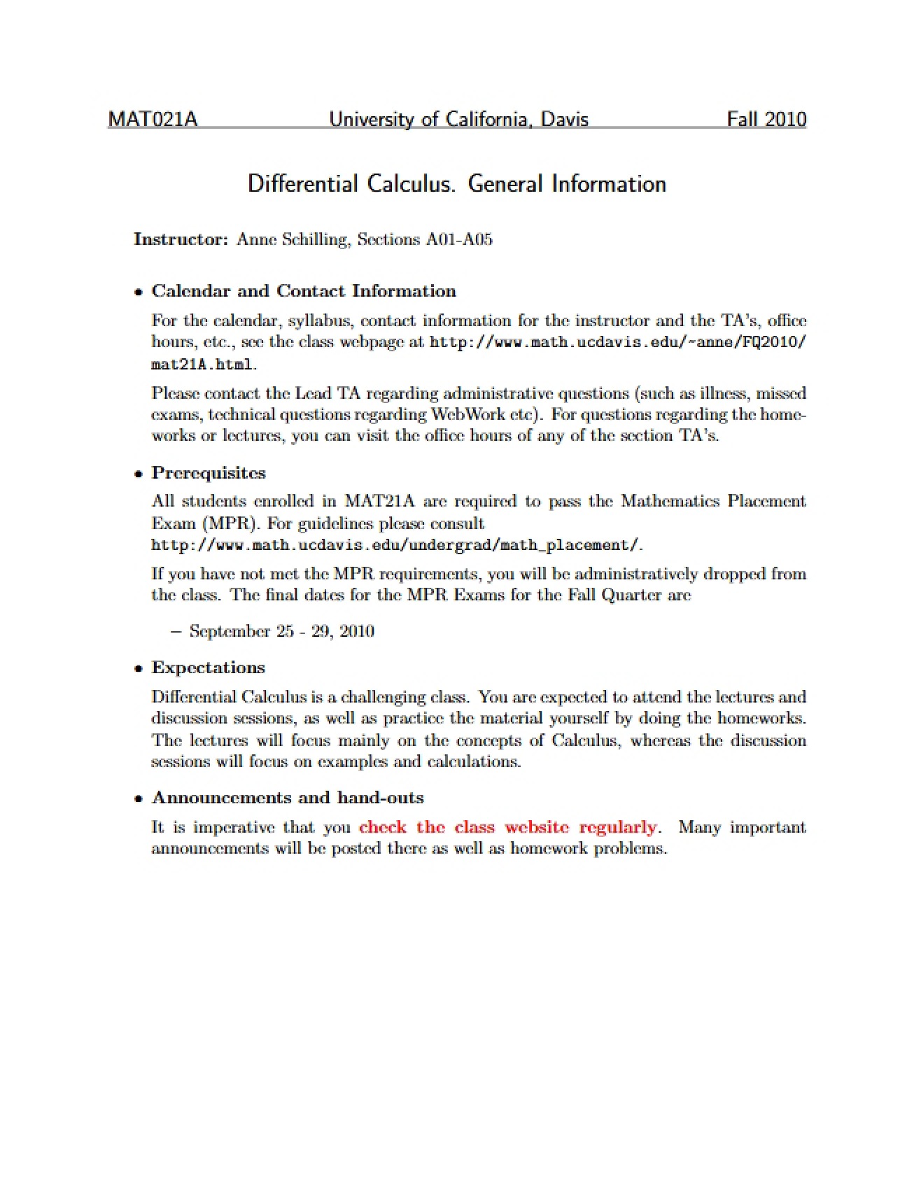 General Information on Differential Calculus