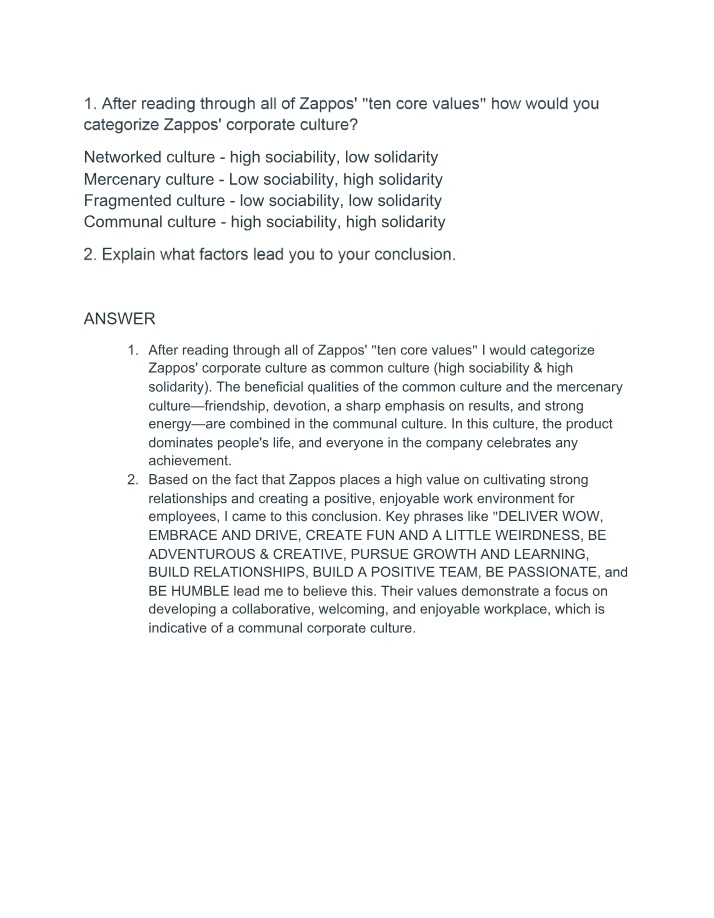 Zappos' Corporate Culture - Communal Culture Analysis