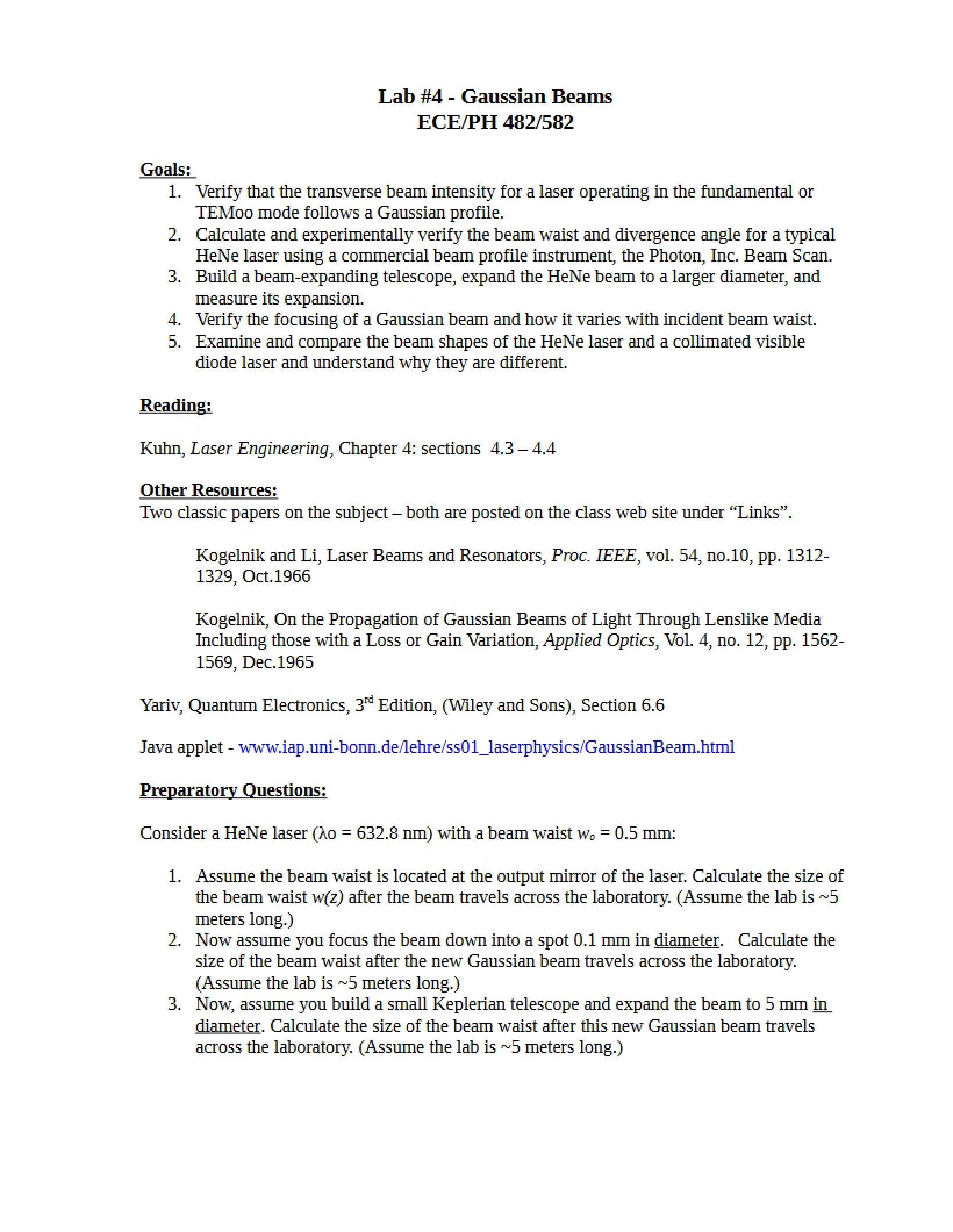 Gaussian Beams Lab 4