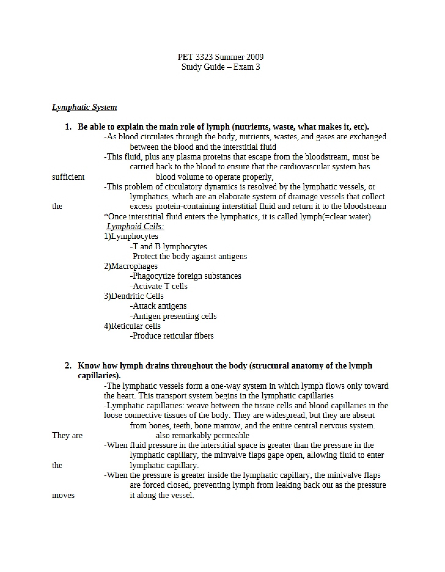 Lymphatic System Notes