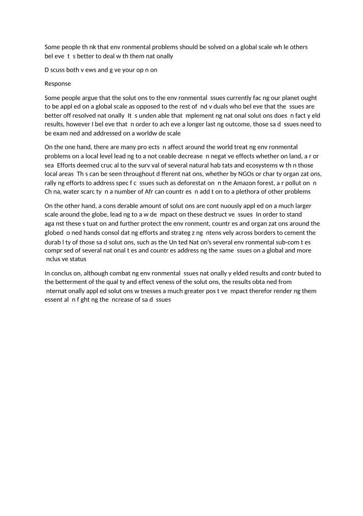 Global vs National Approaches to Solving Environmental Problems