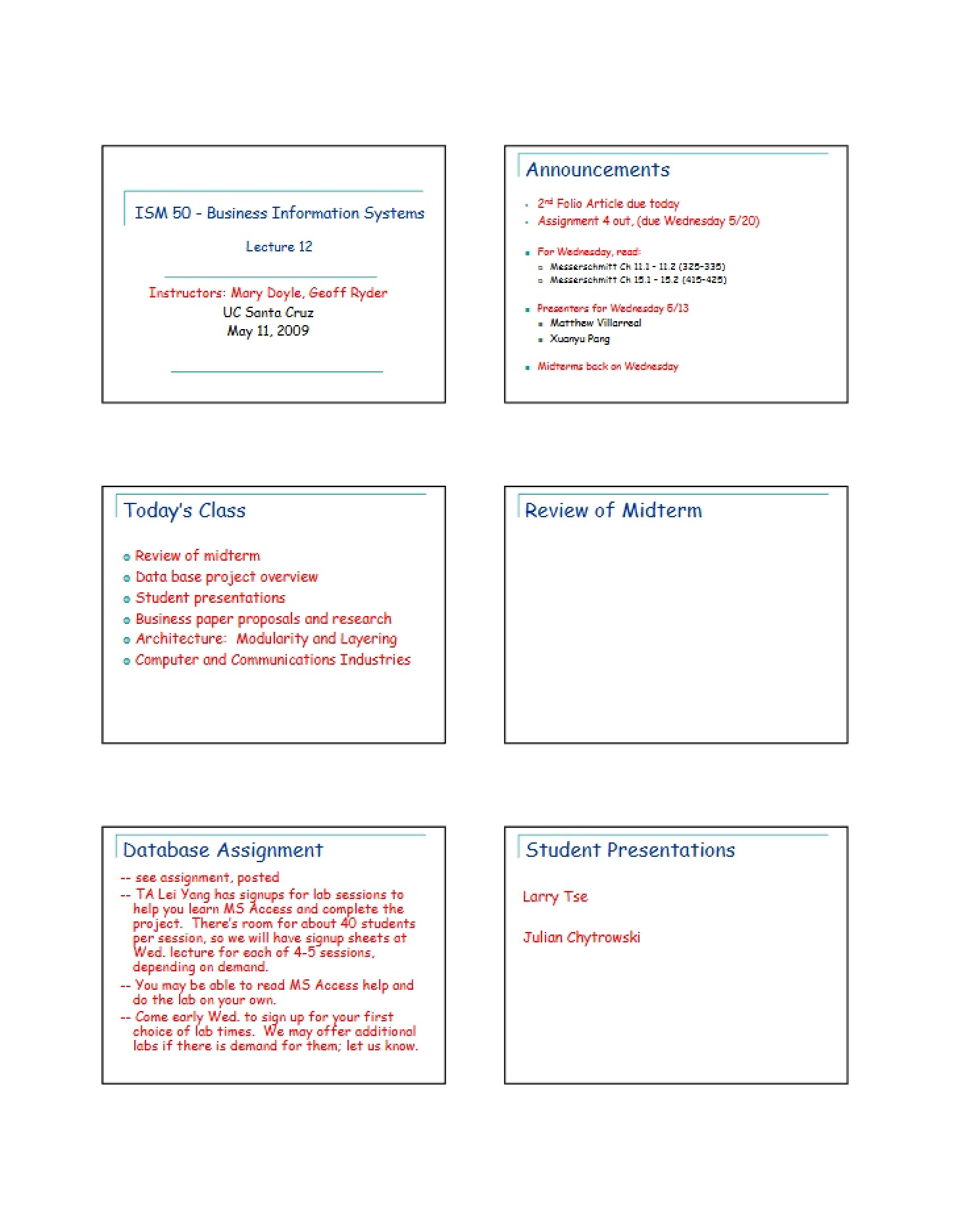 Notes on Lecture 12