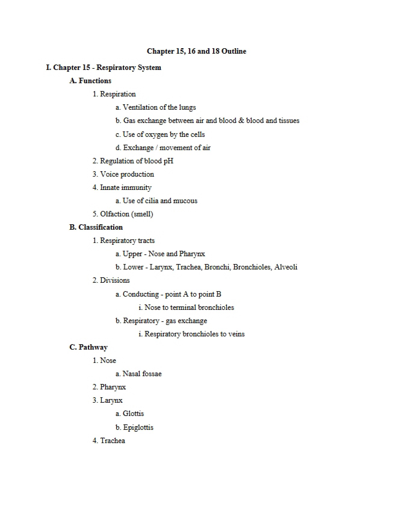 Outline Chapters 15, 16, and 18