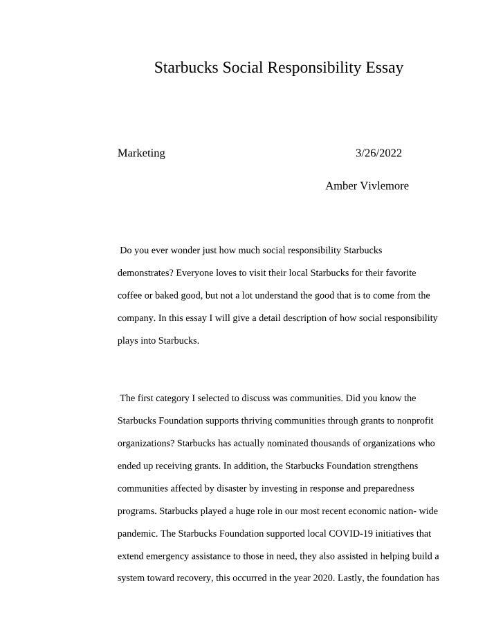 Essay on Starbucks Social Responsibility