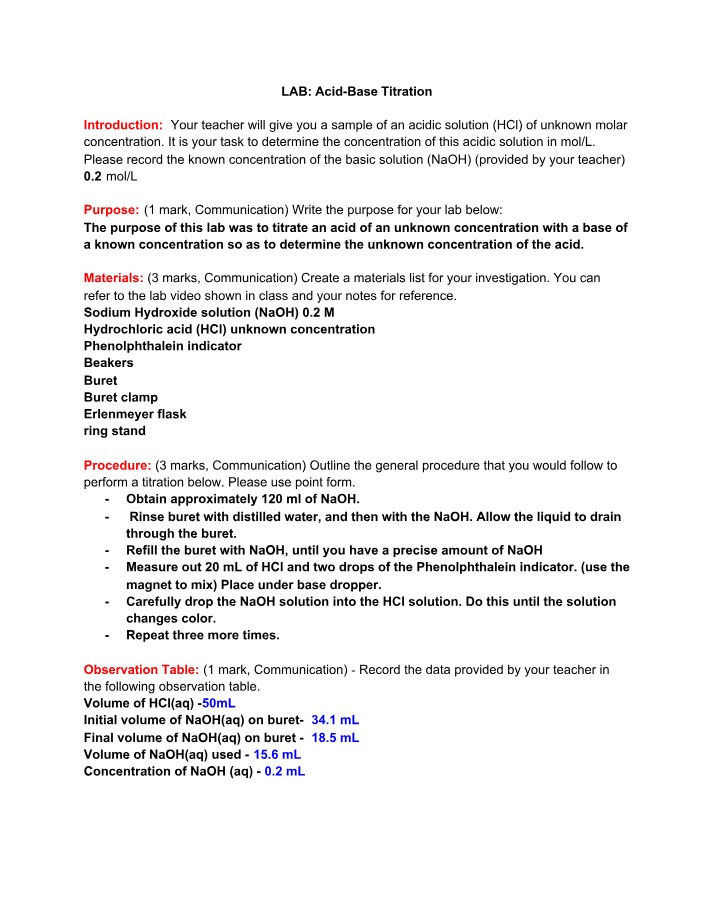 Lab on Titration