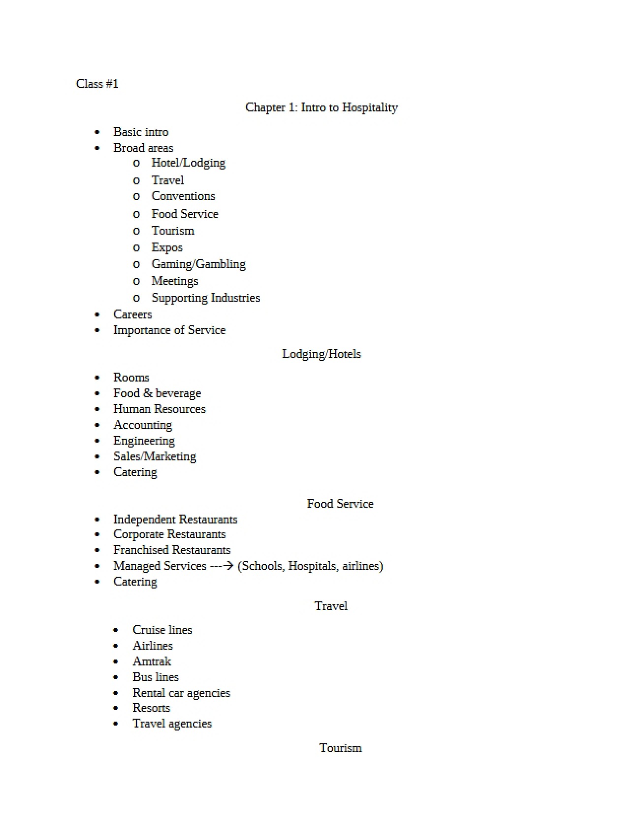 Introduction to Hospitality (Chapter One)