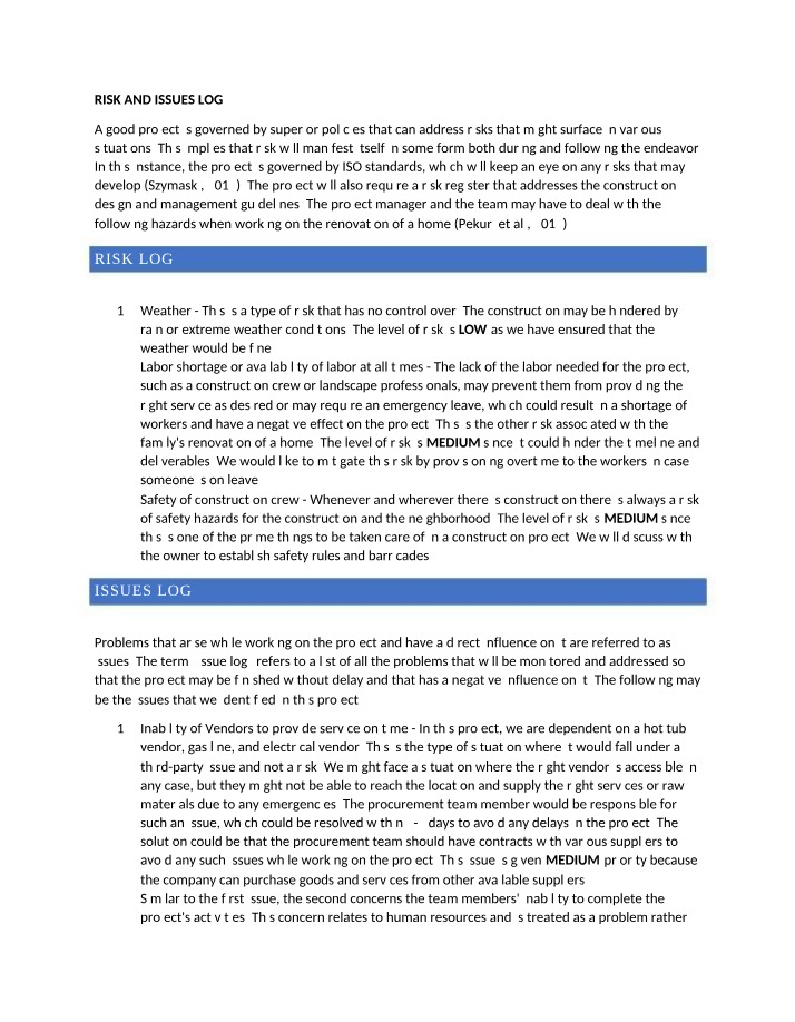 Risk and Issues Log - A Project Guide