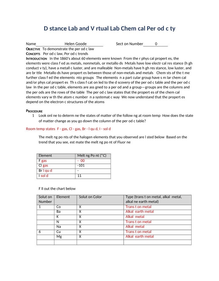 Chemical Periodicity - Distance and Virtual Lab