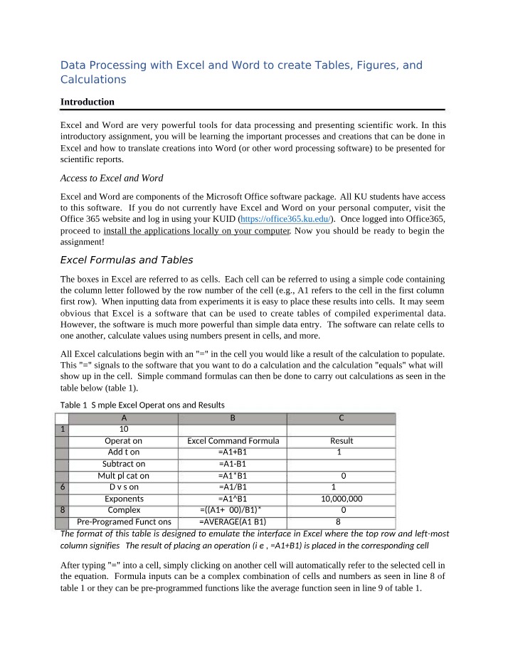 Data Processing with Excel - Tables, Figures, and Calculations