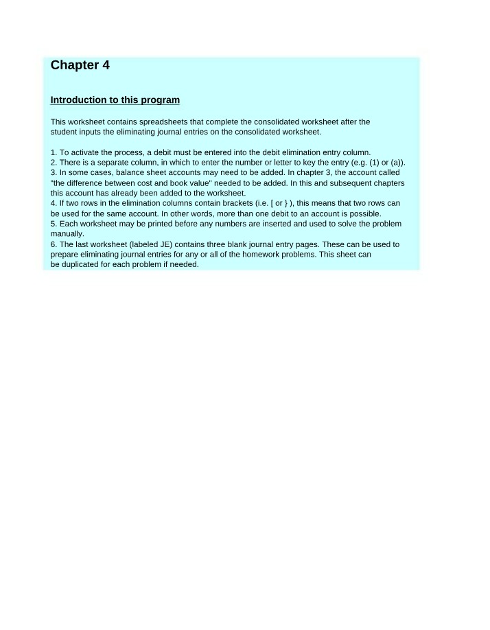 Workpaper for Consolidated Statements