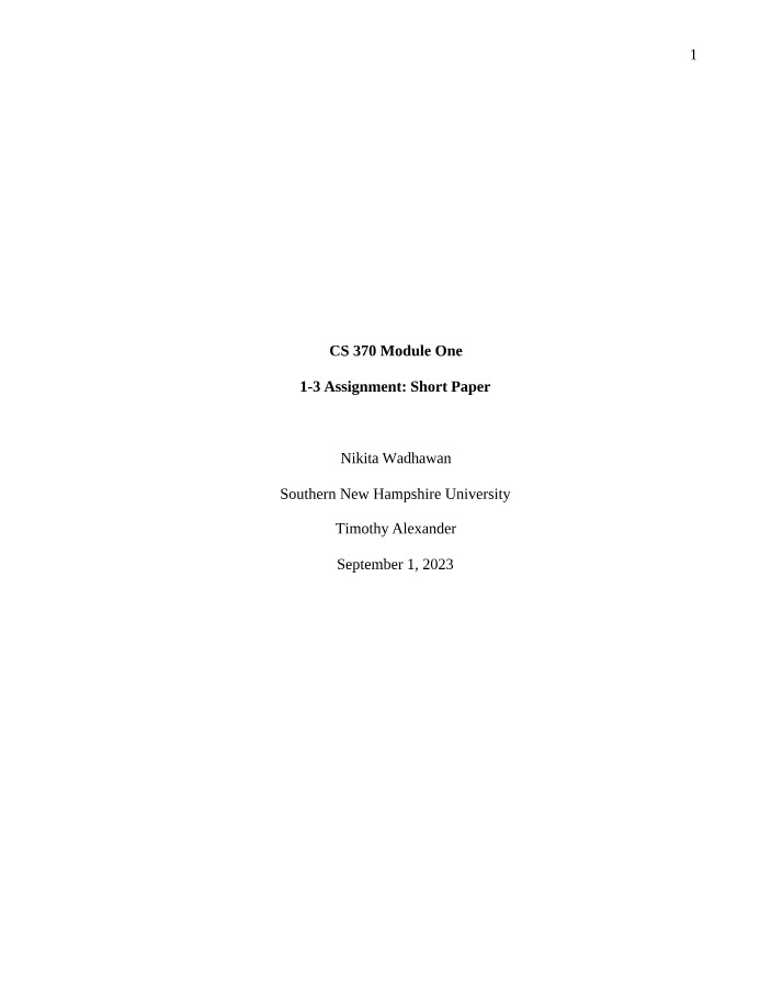 Short Paper - 1-3 Assignment