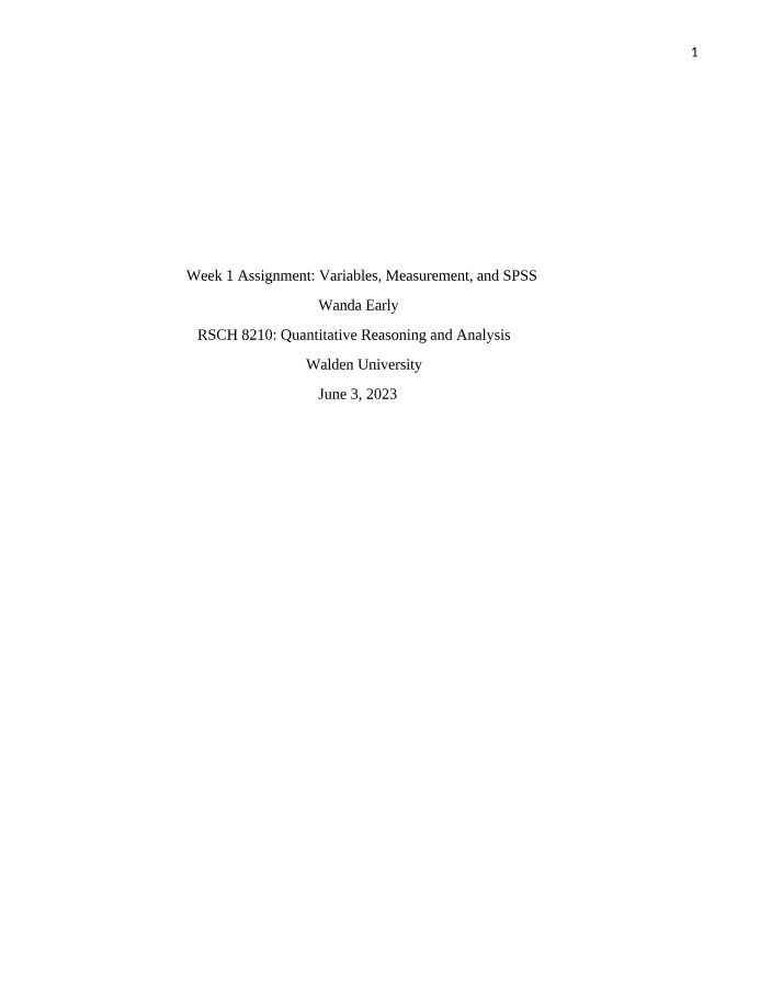 Variables, Measurement, and SPSS - Week 1 Assignment